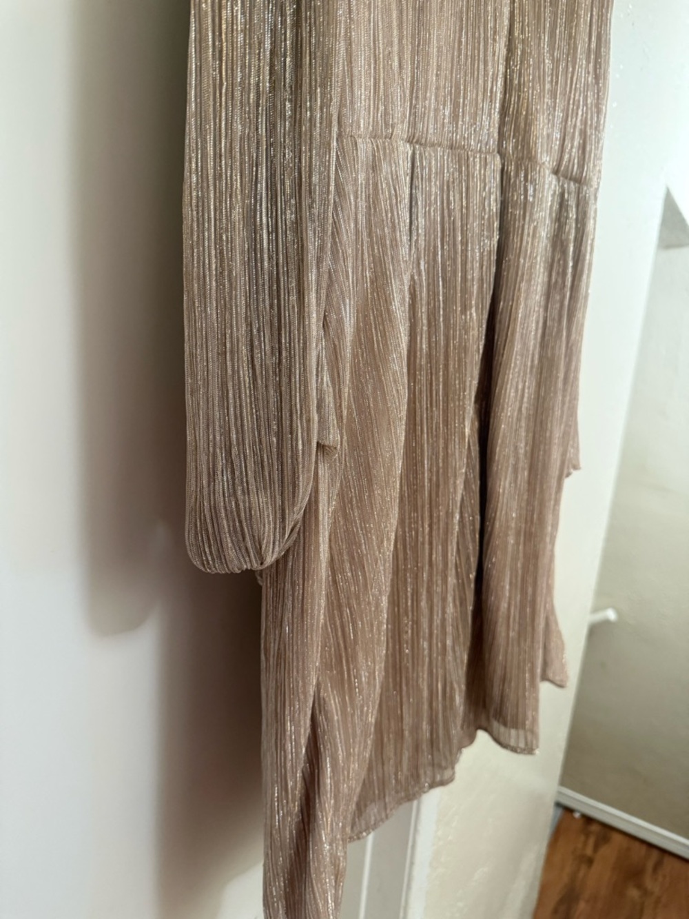 Adrianna Papell Metallic Blush Wrap-Style Long Sleeve Dress - Picture 5 of 6